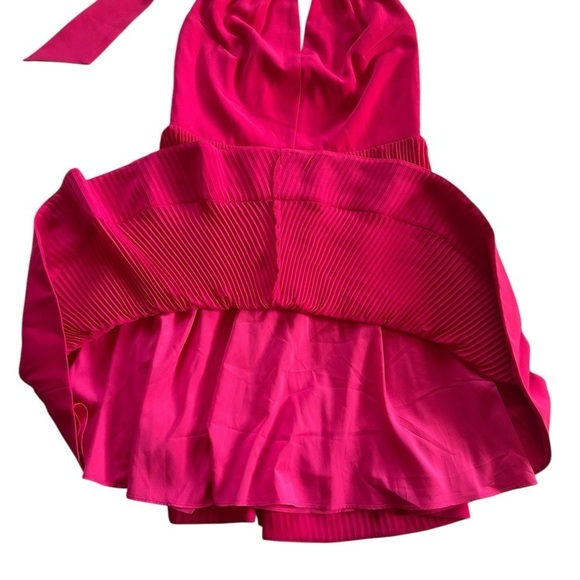 Milly X REVOLVE Libby Pleaded Pink cut out halter neck, sleeveless mini dress 6 - Picture 9 of 16